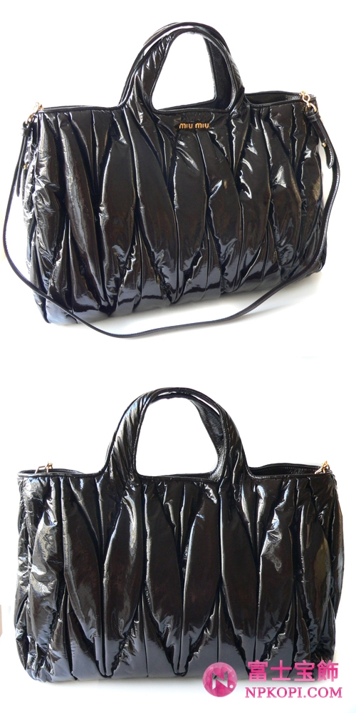 ミュウミュウ miumiu トートバッグ/2Wayショルダーバッグ ストラップ付き マテラッセ風エナメル調 ブラウン（MORO） RN0649 VERNICE